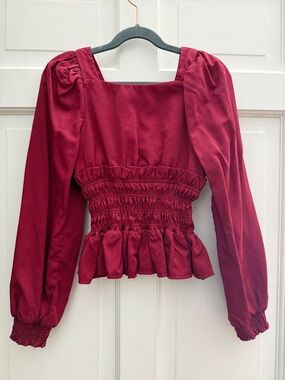 Kids Habitual Red, Smocked Peplum, Square Neck Blouse, With Back Zipper, Sz 7/8